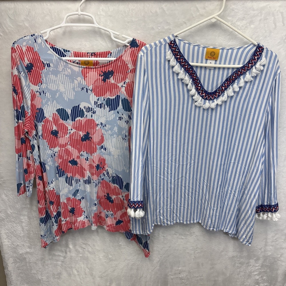 Ruby Rd. Shirts Women's XL Red, White, Blue Bundle of 2 Casual